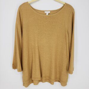 J. Jill Linen Blend Lightweight Pullover Sweater MP Womens 3/4 Sleeves Camel Tan